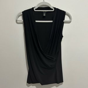 White House Black Market Black Faux Wrap Top. Size small